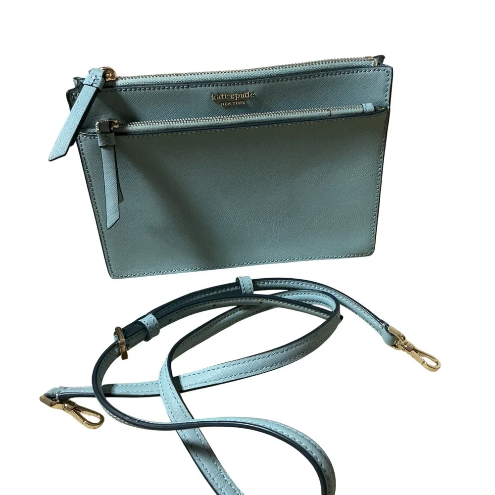 Kate Spade New York‎ Light Blue Saffiano Leather Triple Zip Crossbody Bag